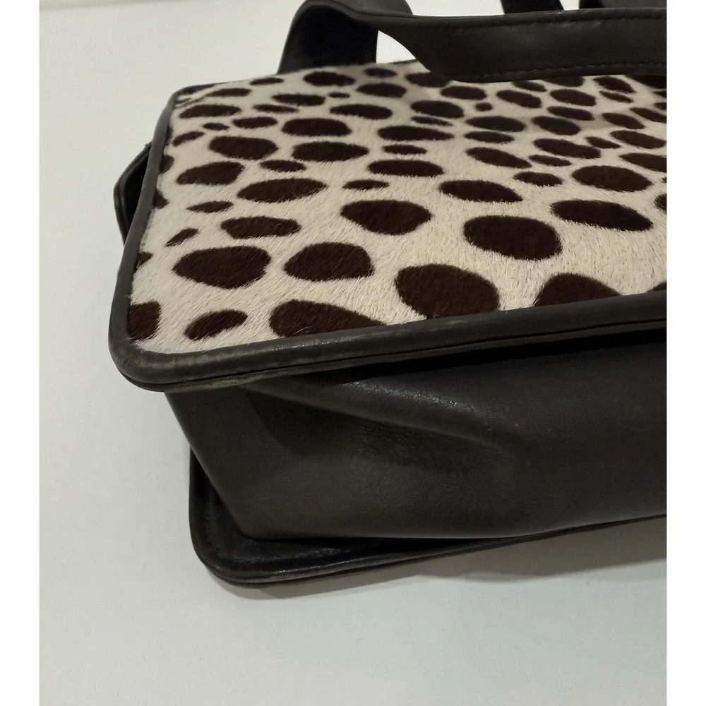 VTG Carlos Falchi Animal Print Calf Hair Leather Handbag Tan Dark Brown